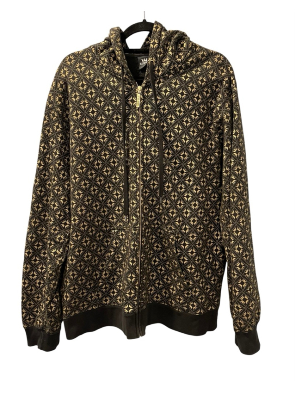 VTG Supra Hoodie Mens XL Y2K Skate All Over Print AOP Crown Geometric Full Zip